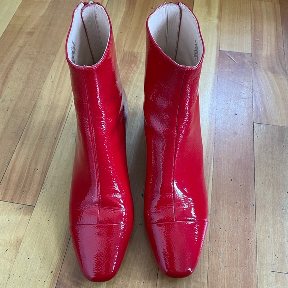 J. Crew Shoes - Patent Red Crinkle Leather booties!